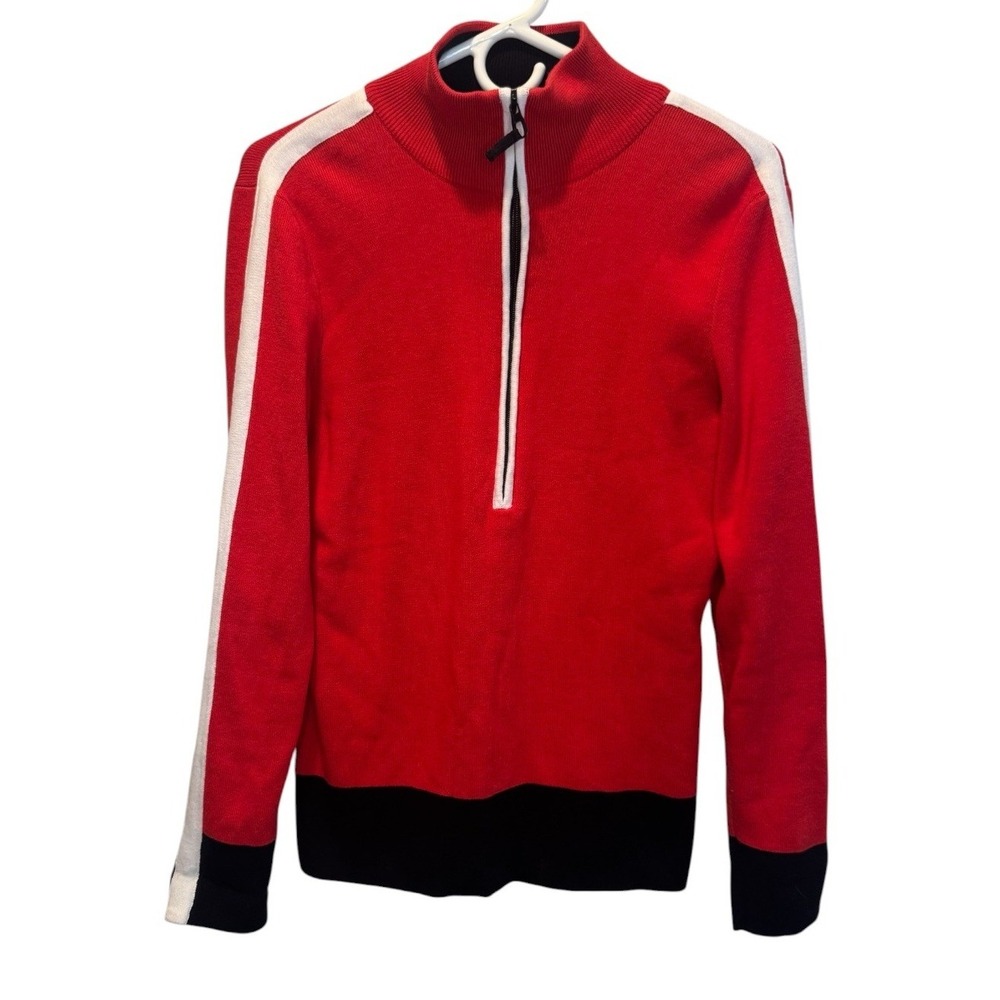 Lauren Active Ralph Lauren Womens Red Quarter Zip Racing Stripe Sweater L